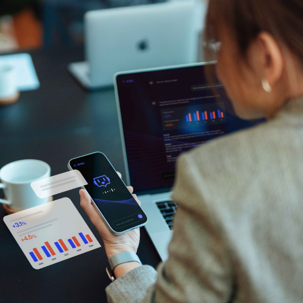 Woman looking at graphics on the phone